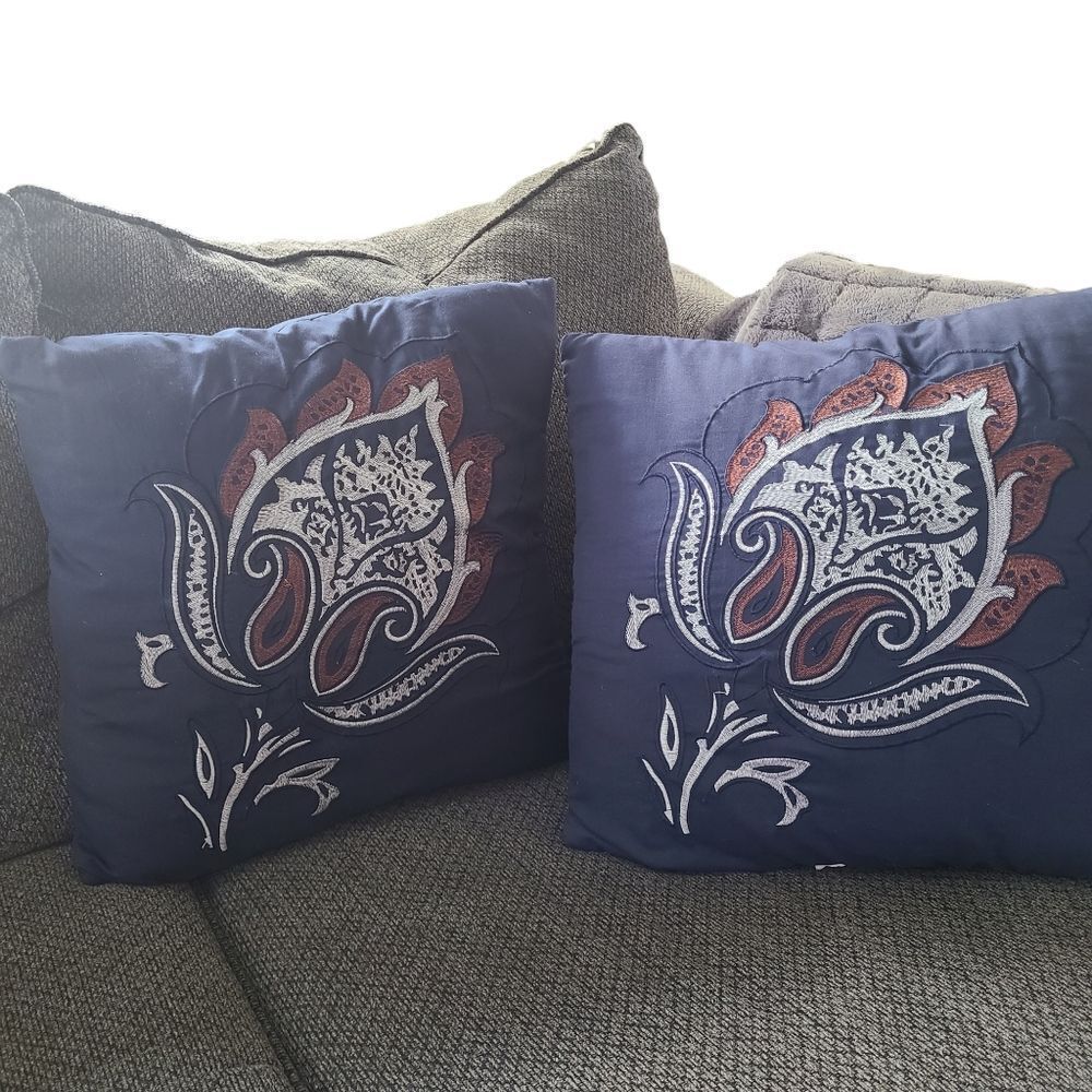 Modern Threads Pillows Embroidered Cotton Linen Accent‎ 18 Inches Set of Two